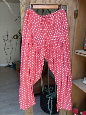 Pink and White Polka Dot Harem Pants